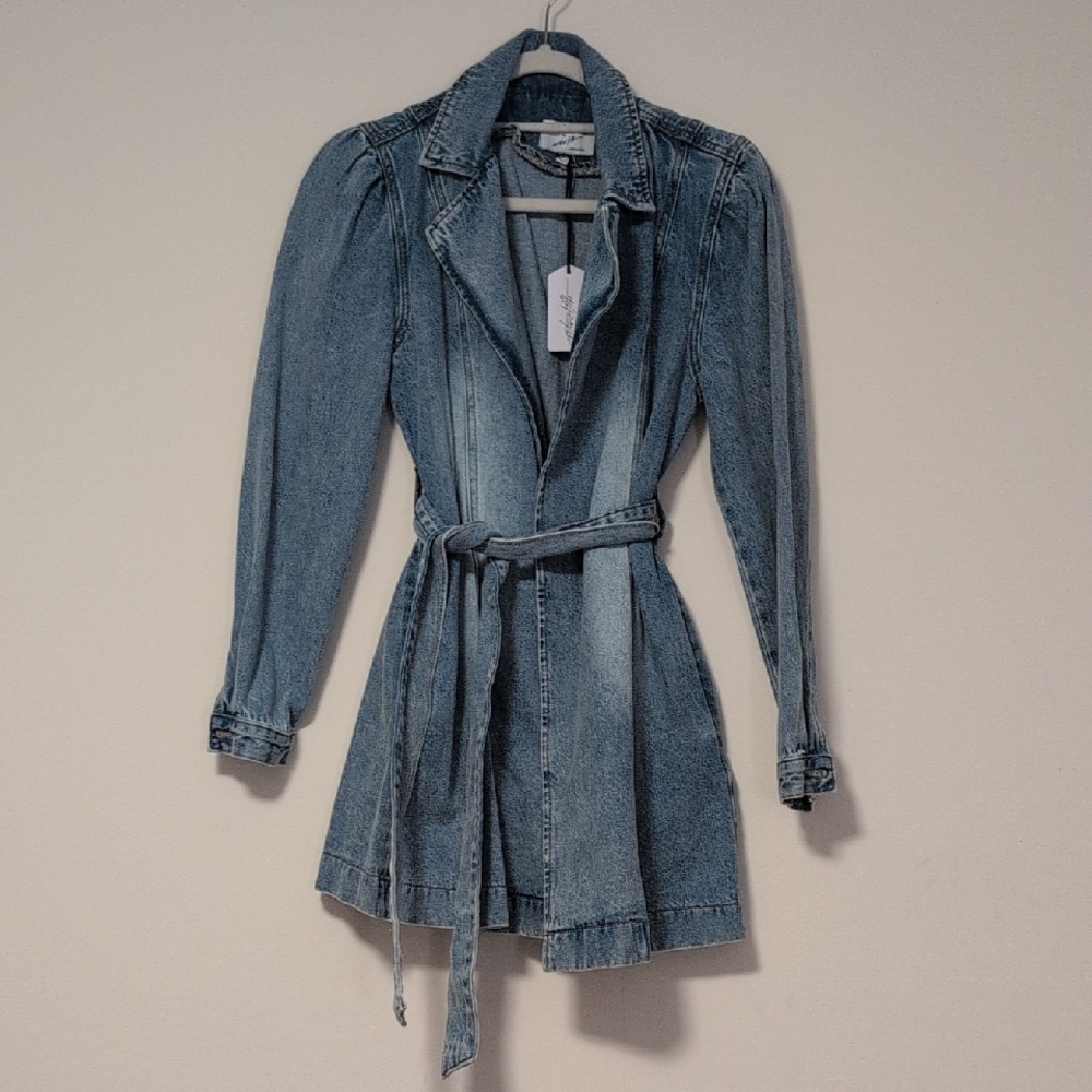 Vici Light Blue Denim Trench with Waist Tie